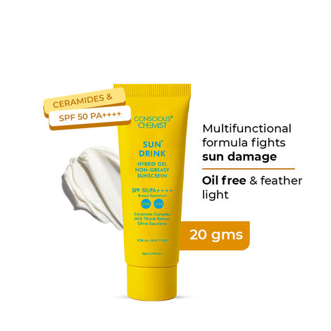 Buy Conscious Chemist Sun Drink Hybrid Lightweight Gel Sunscreen SPF50 PA++++ With No White Cast (20 gm)-Purplle