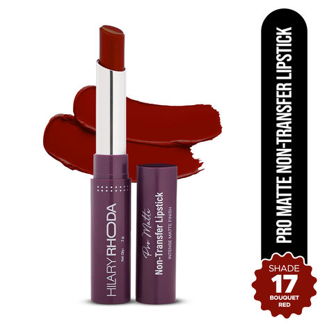 Buy Hilary Rhoda Pro Matte Non-Transfer Lipstick | Waterproof & Smudge-Proof | 12-Hour Long Stay | 24 Shades Available | Highly Pigmented Matte Finish Lipstick | 2 gm - (Bouquet Red | Shade 17)-Purplle