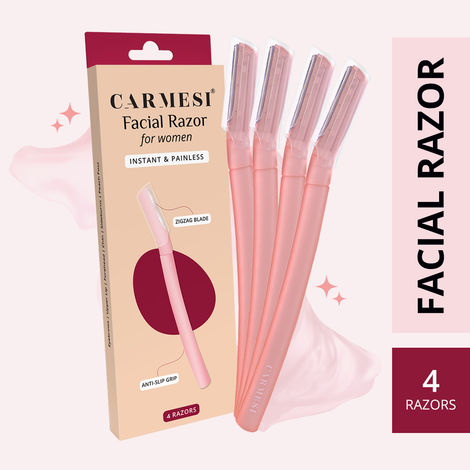 Buy Carmesi Reusable Face Razor for Women Facial Hair- 4 Razors | Instant & Painless Hair Removal | For Eyebrows, Upper Lip, Forehead, Peach Fuzz, Chin and Sideburns | Dermaplaning Tool-Purplle