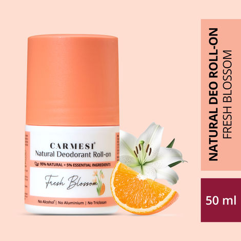 Buy Carmesi Natural Deodorant Roll-On (Fresh Blossom) | 95% Natural + 5% Essential Ingredients | For Fresh Underarms All Day | No Alcohol & Aluminium | Fresh Blossom | 50 ml-Purplle