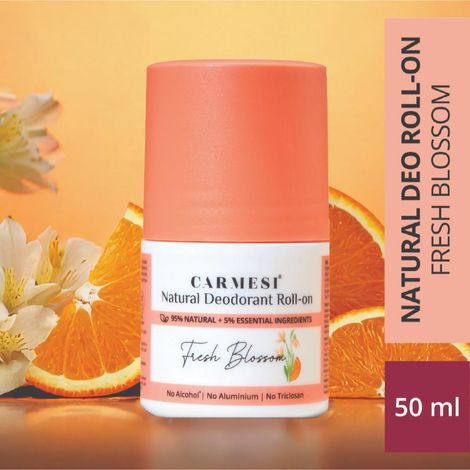 Buy Carmesi Natural Deodorant Roll-On (Fresh Blossom) | 95% Natural + 5% Essential Ingredients | For Fresh Underarms All Day | No Alcohol & Aluminium | Fresh Blossom | 50 ml-Purplle