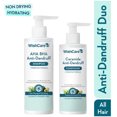 Buy WishCare Hydrating AHA BHA Anti Dandruff Shampoo & Ceramide Conditioner Duo - Combo of 2-Purplle