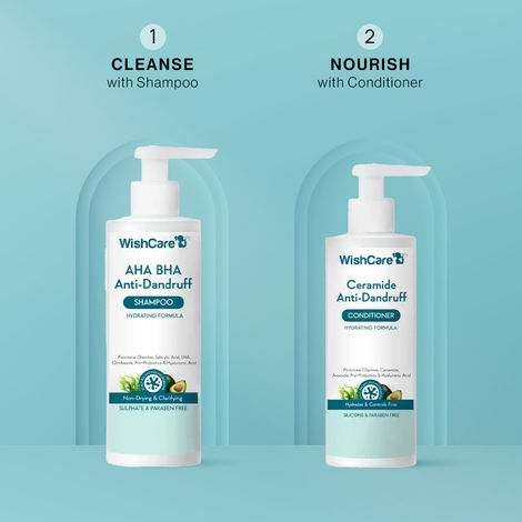 Buy WishCare Hydrating AHA BHA Anti Dandruff Shampoo & Ceramide Conditioner Duo - Combo of 2-Purplle