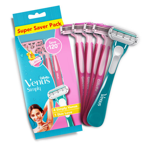Buy Gillette Simply Venus Pink Hair Removal for Women - 5 razors (B4G1)-Purplle