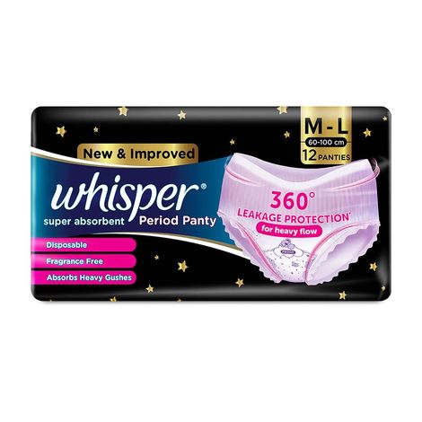 Buy Whisper Super Absorbent Period Panty, 12 M-L Pants - 12 pc-Purplle