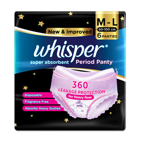 Buy Whisper Super Absorbent Period Panty, 6 M-L Pants - 6 pc-Purplle
