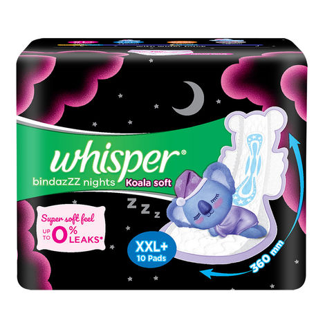 Buy Whisper Bindazzz Nights Koala Soft Sanitary Pads - XXL Plus (10 Pads)-Purplle