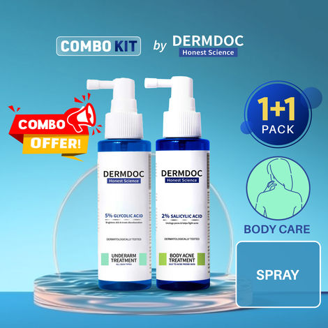 Buy DERMDOC Combo Kit for Smooth & Clear Skin | 5% Glycolic Acid Under Arm Treatment Spray (100 ml) & 2% Salicylic Acid Body Acne Treatment Spray (100 ml)-Purplle