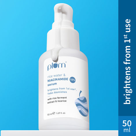 Buy Plum 10% Niacinamide Face Serum For Clear, Bright Skin | Fades Blemishes & Acne Marks| With Rice Water | Lightweight & Quick-absorbing| Dermatologically Tested | All Skin Types | Women & Men | Fragrance-Free | 100% Vegan | 50 ml-Purplle