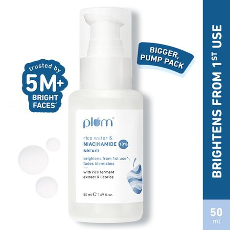 Buy Plum 10% Niacinamide Face Serum For Clear, Bright Skin | Fades Blemishes & Acne Marks| With Rice Water | Lightweight & Quick-absorbing| Dermatologically Tested | All Skin Types | Women & Men | Fragrance-Free | 100% Vegan | 50 ml-Purplle