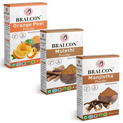 Buy BRALCON Orange, Mulethi, Manjistha Powder Combo -300 gm(100 gm x 3 Pack) for Face Masks, Glowing skin, Hair-Purplle