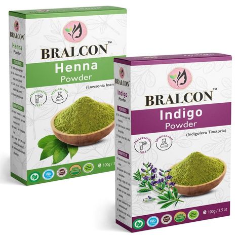 Buy BRALCON Organic Henna Powder, Indigo Powder Combo - 200 gm (100 gm x 2 Pack)| Henna/Mehendi Powder, Indigo Powder for Hair growth, Conditioning & Anti-Dandruff| Hair Colour|Natural Hair Colorant Powder-Purplle
