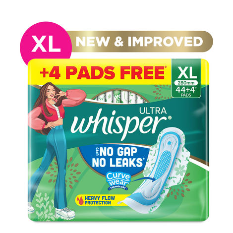 Buy Whisper Ultra Upto No Gap No Leaks Sanitary Pads, 48 XL Pads, For Heavy Flow Protection-Purplle