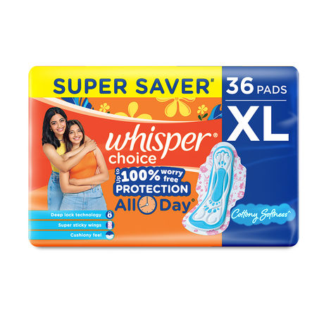 Buy Whisper Choice Sanitary Pads For Women, X-Large, Pack of 36 Napkins-Purplle