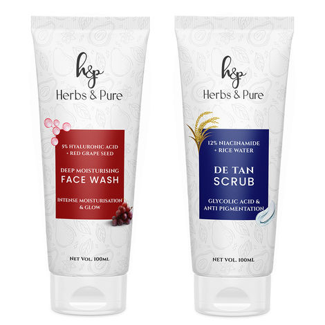 Buy Herbs & Pure Deep Moisturising 5% Hyaluronic Acid Face Wash(100 ml) for Remove Wrinkles, Dark spots & De tan Scrub(100 ml) for Anti Pigmentation, Pack of 2-Purplle