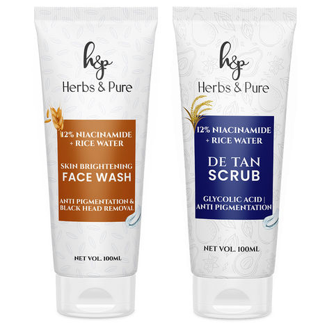 Buy Herbs & Pure Skin Brightening 12% Niacinamide & Rice Water Face Wash(100 ml) for Black Head Removal & De tan Scrub(100 ml) for Anti Pigmentation- Pack of 2-Purplle