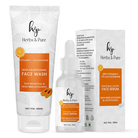 Buy Herbs & Pure Natural Glow 20%Vitamin C & 7%Glutathione Face Serum(10 ml) & Face Wash(100 ml) for Skin Lightening and Skin Glowing | All Skin Types |- Pack of 2-Purplle