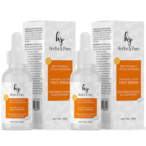 Buy Herbs & Pure Natural Glow 20% Vitamin C & 7% Glutathione Face Serum For Glowing Skin 10 ml | All Skin Types | Women & Men | Pack of 2-Purplle