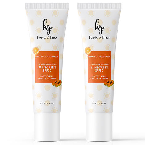 Buy Herbs & Pure Skin Brightening Vitamin C & Niacinamide Sunscreen SPF 50 For Quick Absorbing, Sun Protection and Glow|No Parabens or sulphates, Unisex, All Skin Types 50 ml - Pack of 2-Purplle