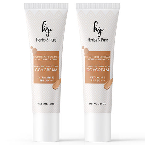 Buy Herbs & Pure CC+ Cream SPF30PA+++ with Vitamin E|Instant Spot Coverage, Light Makeup Glow|Tinted moisturizer|Lightweight|Natural Coverage|long lasting|Evens Skin Tone, 50 ml, Pack of 2-Purplle