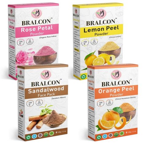 Buy BRALCON Rose Petal, Sandalwood, Orange, Lemon Peel Powder Combo- 400 gm(100 gm x 4 Pack) for face & Skin-Purplle