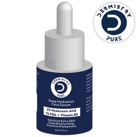 Buy Dermistry Pure 2% Hyaluronic Acid 1% PGA Vitamin B5 Intense Skin Hydrating Moisturiser Glowing Day & Night Face Serum for Sensitive & Dry Skin Deep Moisturizing Elasticity Plumpiness Soft Supple Skin 30 ml-Purplle