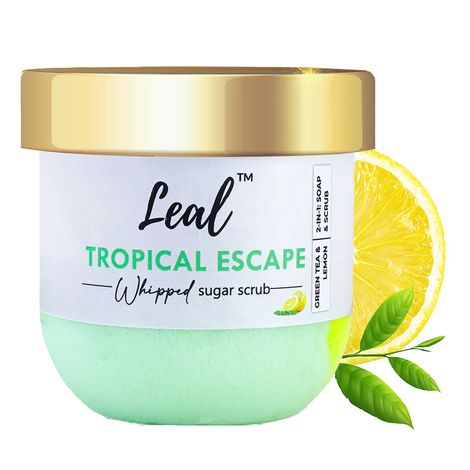 Buy Leal Tropical Escape Whipped Face & Body Sugar Scrub | Enriched with Green Tea, Shea Butter & Lemon | 2-in-1 Scrub & Soap for Exfoliating Dead Skin, Tan Removal & Blackheads - 200 gm-Purplle