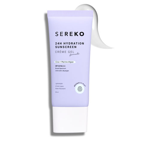 Buy Sereko Sunscreen SPF 50 PA++++ Creme Gel with Zero White Cast for Even Toned & Glowing Skin 24hrs Hydration, Quick Absorbing & Non-Greasy | UVA+UVB & Blue Light Protection (50 ml)-Purplle