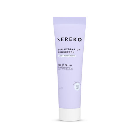 Buy Sereko Sunscreen SPF 50 PA++++ Creme Gel with Zero White Cast for Even Toned & Glowing Skin 24hrs Hydration, Quick Absorbing & Non-Greasy | UVA+UVB & Blue Light Protection (15 ml)-Purplle
