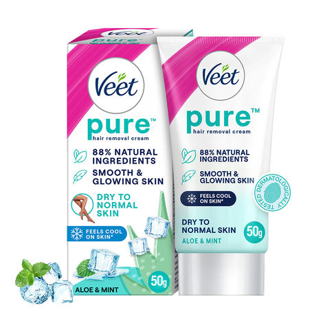 Buy Veet Pure Hair Removal Cream Cool (Dry Skin) 50 gm-Purplle