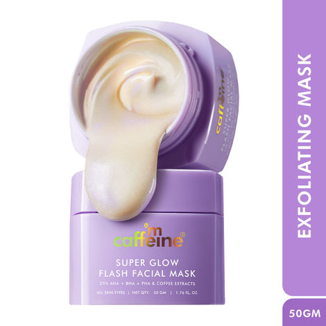 Buy mCaffeine Super Glow Flash Facial 25% AHA+BHA+PHA Mask | Brighter Skin in 5 Mins | Gentle Exfoliates to Unclog Pores & Removes Dead Skin - 50 gm-Purplle