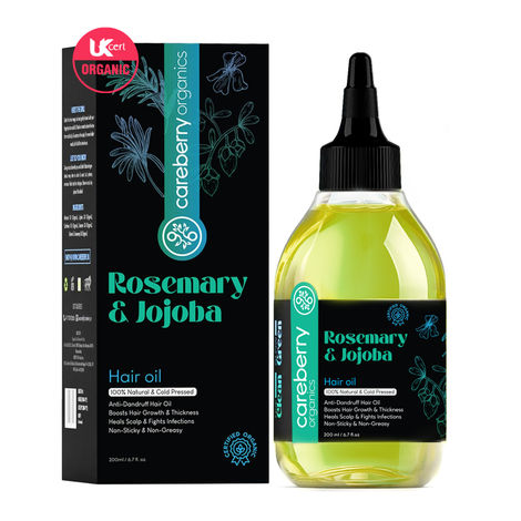 Buy Careberry Organic Rosemary & Jojoba Hair Oil For Hair Growth & Dandruff Control | 100% Natural & Organic | Certified Ayurvedic | Cold Pressed Oil | Mineral Oil Free | 200 ml-Purplle