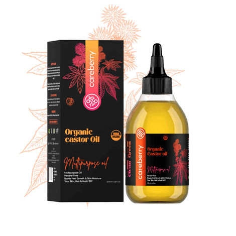 Buy Careberry Organic Castor Oil - Hexane-Free, USDA Certified Organic, Cold Pressed, 100% Natural Arandi Oil, Promotes Hair Growth, Enhances Eyelashes, Skin Moisture & Nail Strength, 200 ml-Purplle
