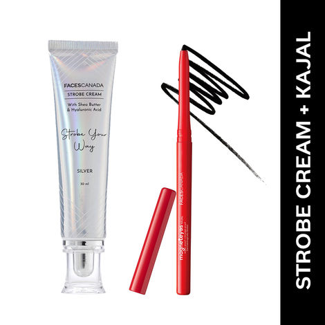 Buy FACES CANADA Face & Eyes Duo| Strobe Cream - Silver (30 gm) & Magneteyes Kajal - Black (0.35 gm) | Highlighter Glow | Waterproof & Smudgeproof-Purplle