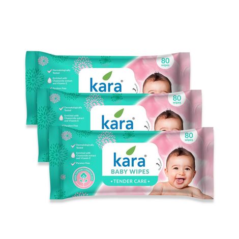 Buy Kara Tender Care Baby Wipes - 80 Pulls (Pack of 3) | Gentle, Safe & Dermatologically Tested-Purplle