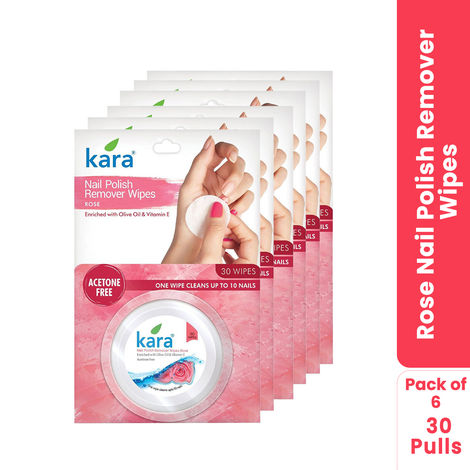 Buy Kara Nail Polish Remover Wipes Rose - 30 Pulls (Pack of 6) | Gentle Care, Enriched with Vitamin E | Acetone-Free, Travel-Ready Care-Purplle