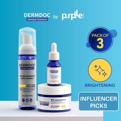 Buy DERMDOC by Purplle Niacinamide Glow Routine | 1% Niacinamide & 0.5% Vitamin C Gentle Foaming Face Wash (80 ml) | 10% Niacinamide Face Serum (15 ml) | 4 % Niacinamide Day Cream (50 gm)-Purplle