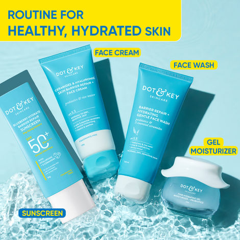 Buy Dot & Key Barrier Repair Healthy Hydrated Skin Care Combo | Face Wash, Face Cream, Face Sunscreen & Gel Moisturizer - 310 gm-Purplle