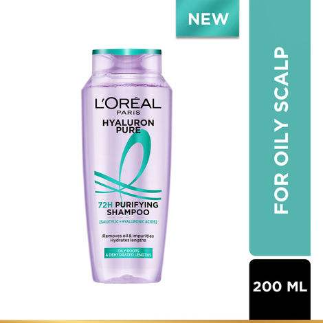 Buy L’Oréal Paris Hyaluron Pure 72H Purifying Shampoo, For oily scalp & dry hair with salicylic and hyaluronic acid | 200 ml-Purplle