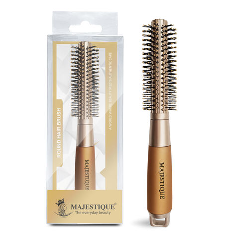 Buy Majestique Round Hair Brush for Blow Drying & Hair Styling | Nylon Bristles with Epoxy Tips | Roller Brush for Women & Men - Golden 1 Pc-Purplle