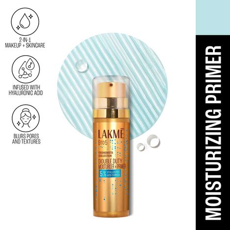 Buy Lakme 9to5 Double Duty Moisturiser + Primer with 5% Hyaluronic Acid Compex, For Intense Hydration, Blurs Pores, Long Lasting - 30 gm-Purplle