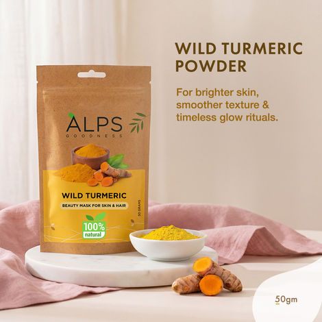 Buy Alps Goodness Powder - Wild Turmeric (50 gm) | 100% Natural Kasturi Haldi Powder | No Chemicals, No Preservatives, No Pesticides | Face Mask for Even Toned Skin & Glow-Purplle