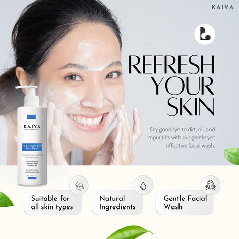 Buy KAIVA Salicylic Acid Face Wash with Glycolic Acid, Niacinamide & Licorice Extracts | For Women & Men – 200 ml-Purplle