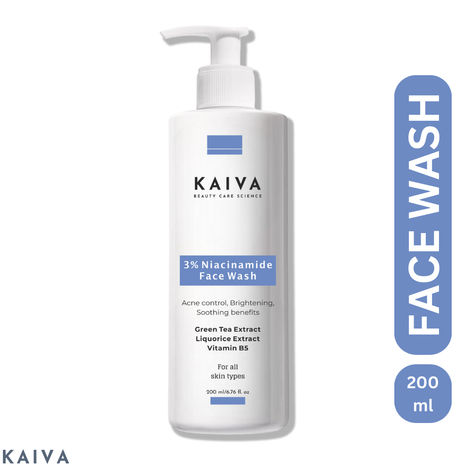 Buy KAIVA 3% Niacinamide Face Wash | Pore Minimizing, Acne Fighting, Brightening Formula – For Women & Men | Sulfate & Paraben Free – 200 ml-Purplle