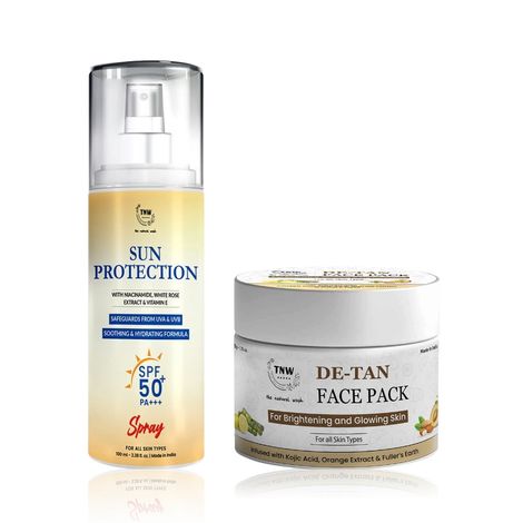 Buy TNW – The Natural Wash Sun Protection SPF 50 Spray 100 ml & D-Tan Face Pack 50 gm-Purplle