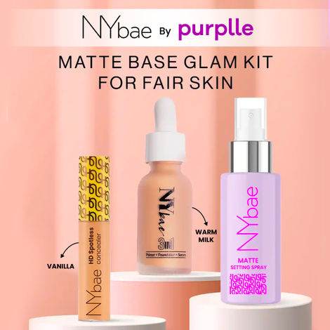Buy NY Bae Matte Base Glam Kit for Fair Skin (Spotless Concealer - Vanilla (11 gm) + 3 in 1 Serum Foundation - Warm Milk (30 ml) + Matte Setting Spray (60 ml)-Purplle