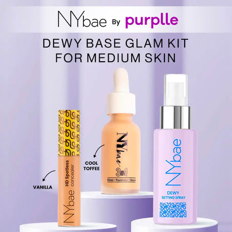 Buy NY Bae Dewy Base Glam Kit for Medium Skin (Spotless Concealer - Bisque (11gm) + 3 in 1 Serum Foundation - Cool Toffee (30 ml) + Dewy Setting Spray (60 ml)-Purplle