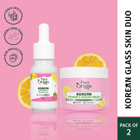 Buy Pure Origin Korean Vitamin C Brightening Face Serum (10 ml) & Serum Cream (50 gm) Combo | Fades Dark Spots, Pigmentation & Corrects Skin Tone | For All Skin Types - Combo of 2-Purplle