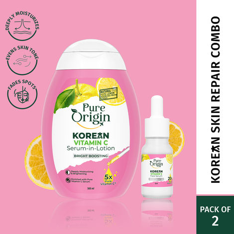 Buy Pure Origin Korean Vitamin C Face Serum (10 ml) & Body Lotion (300 ml) Combo | Brightens & Fades Spots | Intense Moisture | For All Skin Types - Combo of 2-Purplle