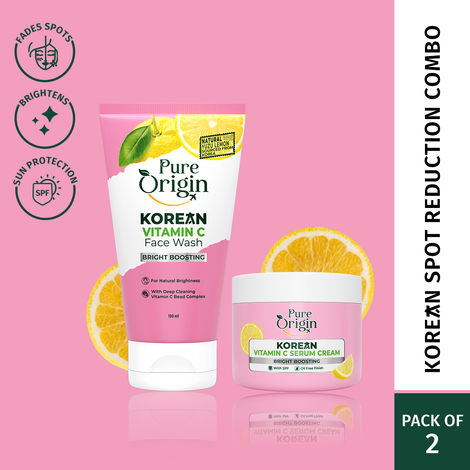 Buy Pure Origin Korean Vitamin C Gel Face Wash (150 ml) & Brightening Serum Cream (50 gm) Combo | Removes Oil & Dirt | Reduces Spots, Pigmentation & Dullness | For All Skin Types - Combo of 2-Purplle